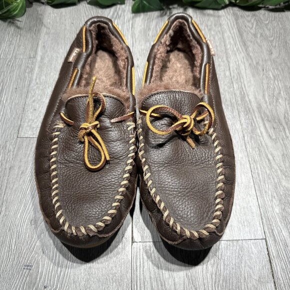 LL Bean Wicked Good Slipper Shoes Leather 11 M  Brown Shearling Lined Moccasin main image 6